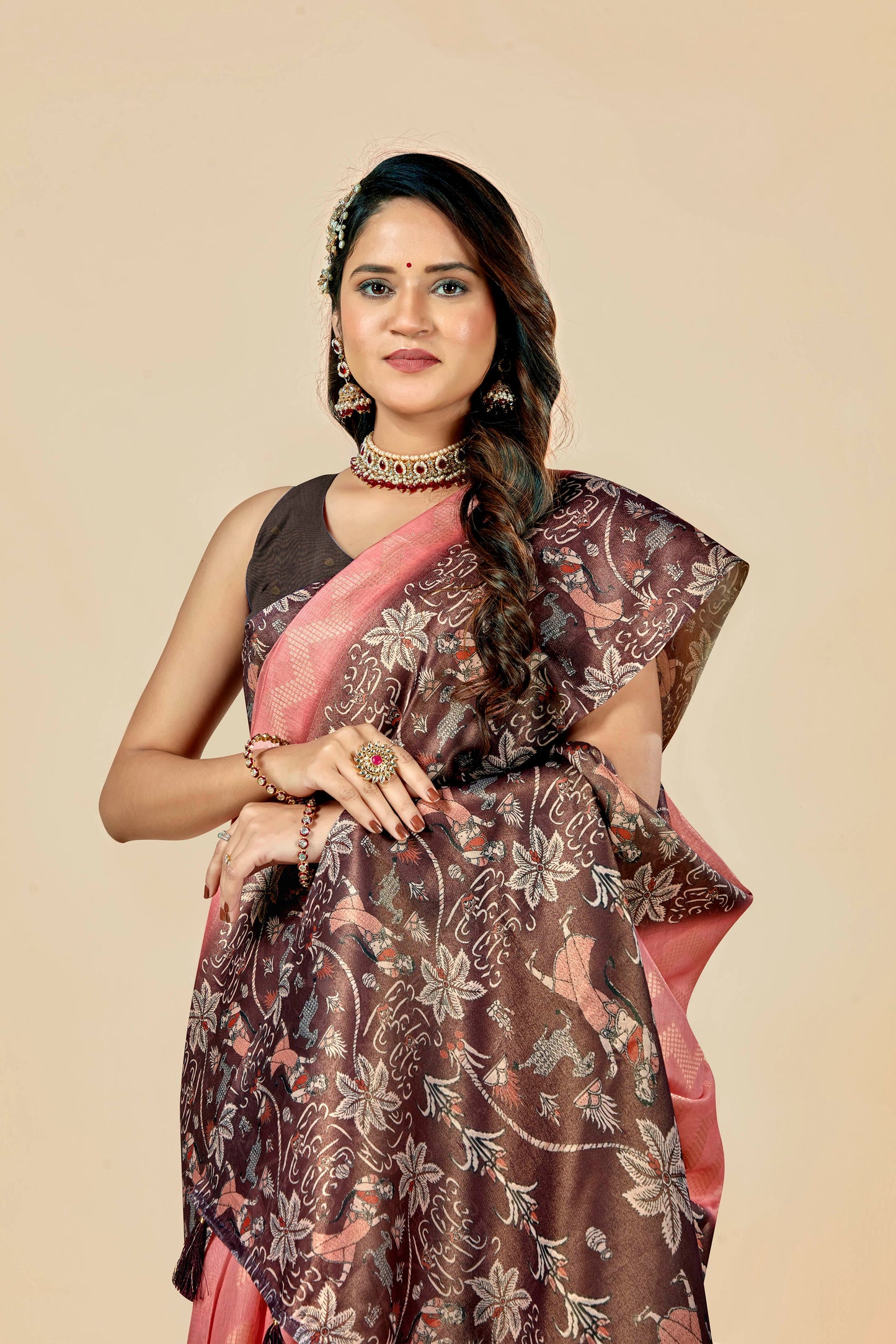 Malabar Multicolour Jacquard Saree with Elegant Digital Print 11 (6 Colours Available).