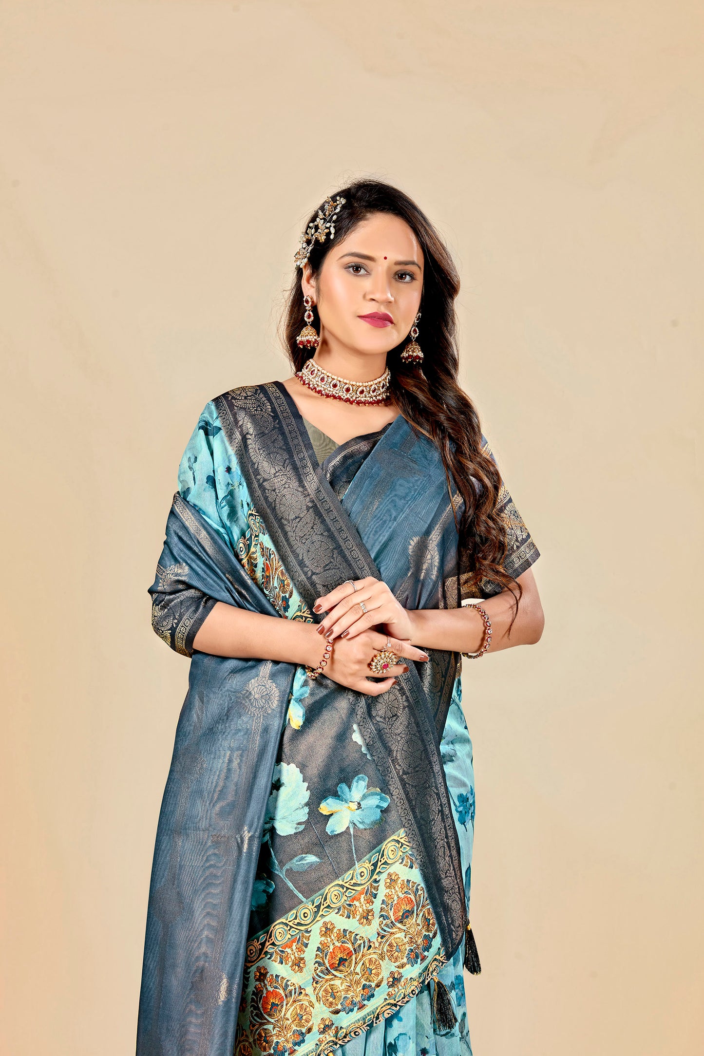 Malabar Multicolour Jacquard Saree with Elegant Digital Print 8 (8 Colours Available).