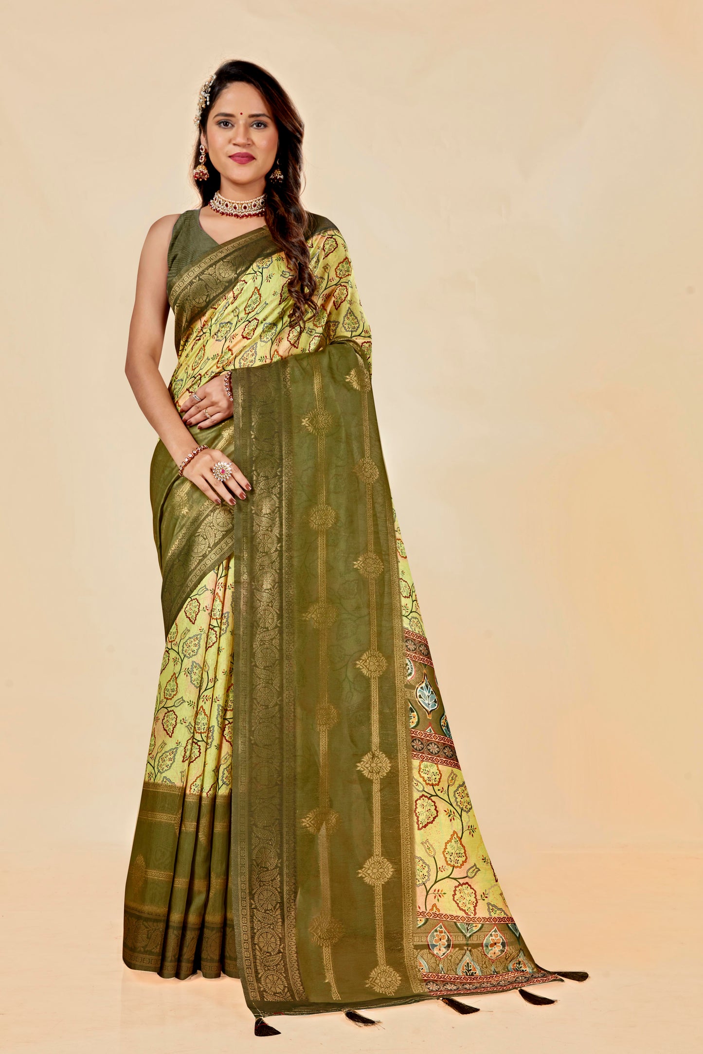 Malabar Multicolour Jacquard Saree with Elegant Digital Print 13. (8 Colours Available).