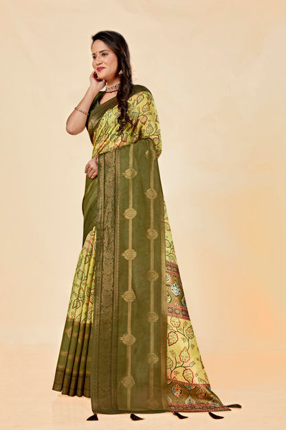 Malabar Multicolour Jacquard Saree with Elegant Digital Print 13. (8 Colours Available).