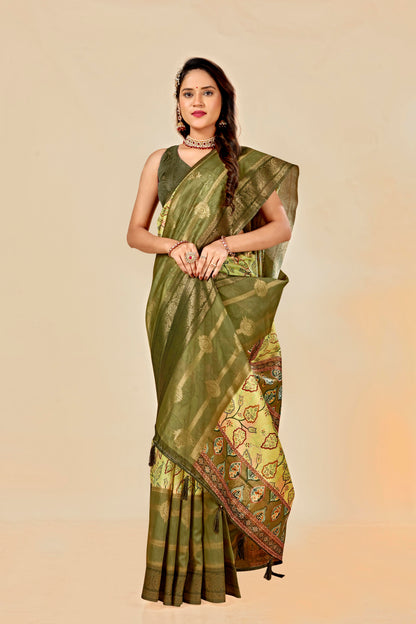 Malabar Multicolour Jacquard Saree with Elegant Digital Print 13. (8 Colours Available).