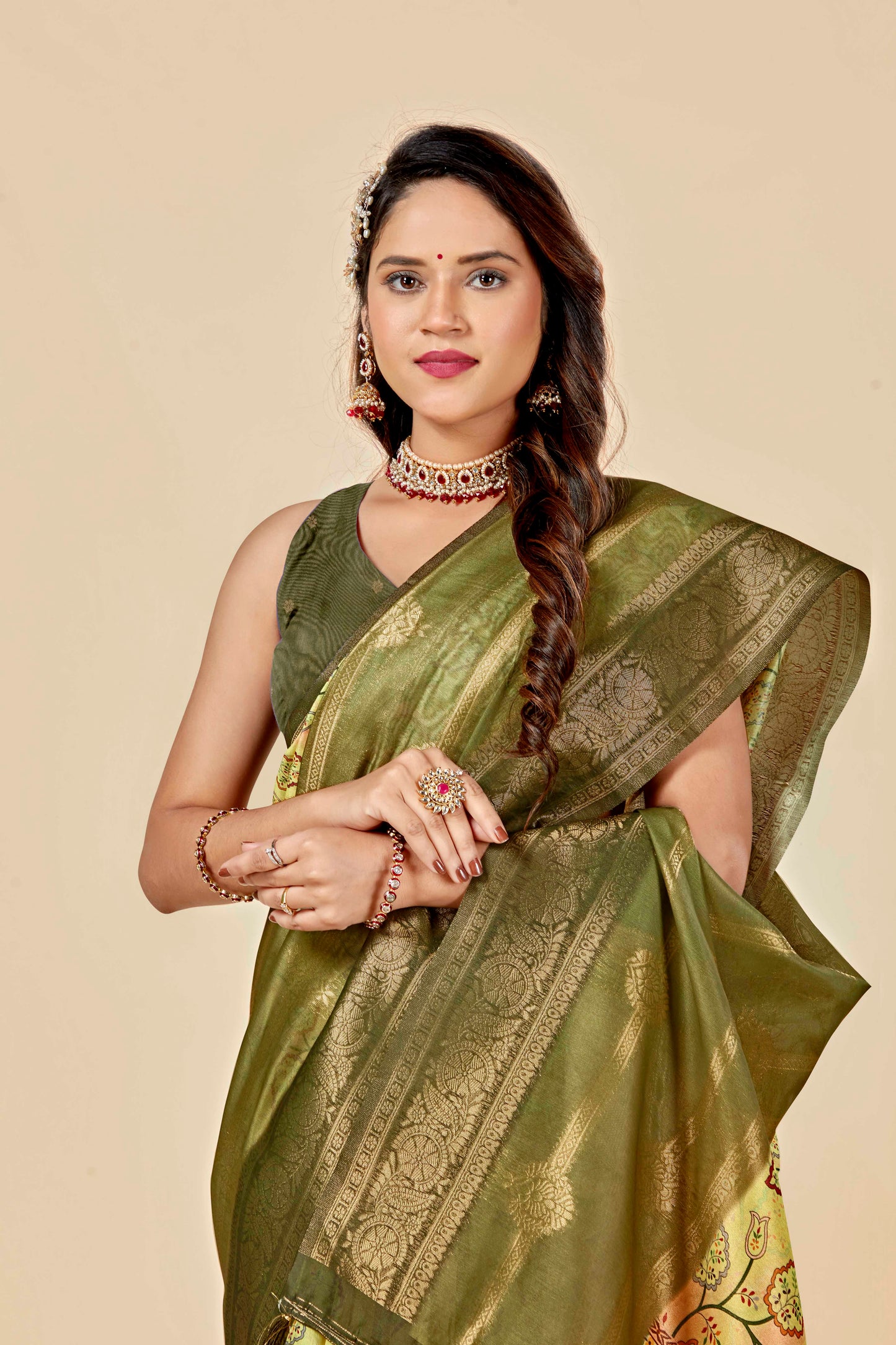 Malabar Multicolour Jacquard Saree with Elegant Digital Print 13. (8 Colours Available).