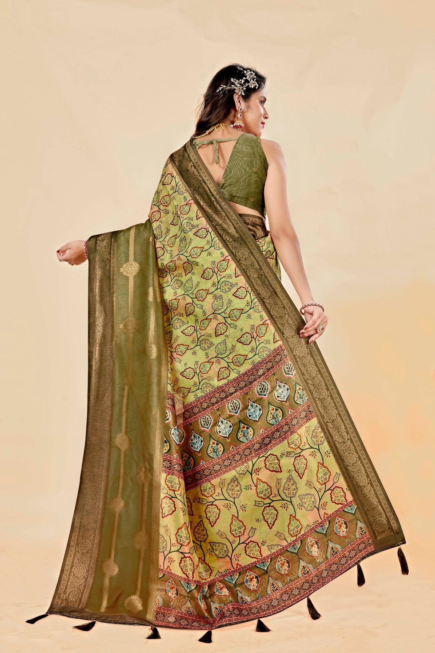 Malabar Multicolour Jacquard Saree with Elegant Digital Print 13. (8 Colours Available).