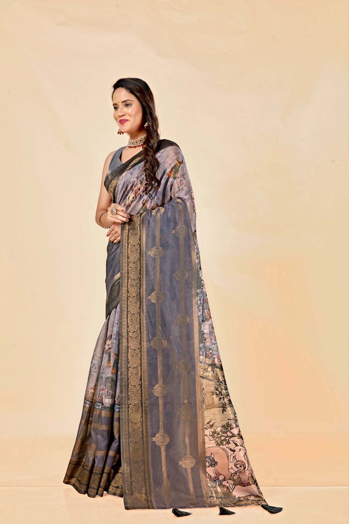 Malabar Multicolour Jacquard Saree with Elegant Digital Print 13. (8 Colours Available).