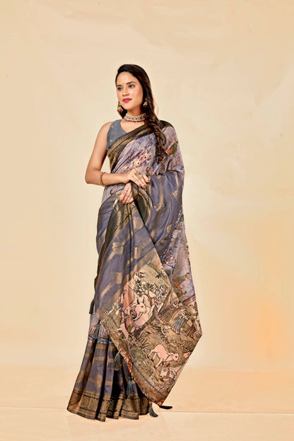 Malabar Multicolour Jacquard Saree with Elegant Digital Print 13. (8 Colours Available).