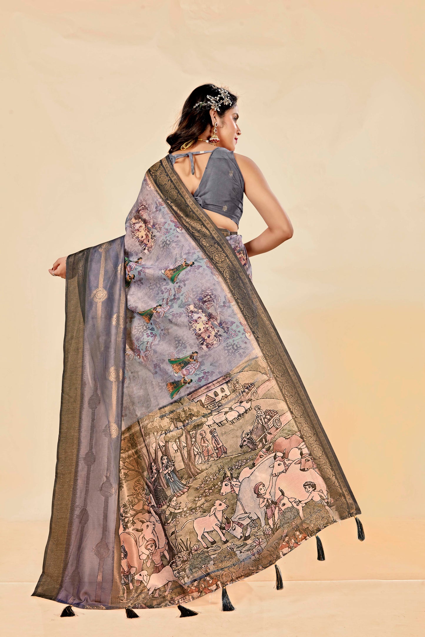 Malabar Multicolour Jacquard Saree with Elegant Digital Print 13. (8 Colours Available).