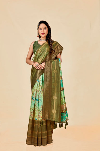 Malabar Multicolour Jacquard Saree with Elegant Digital Print 13. (8 Colours Available).