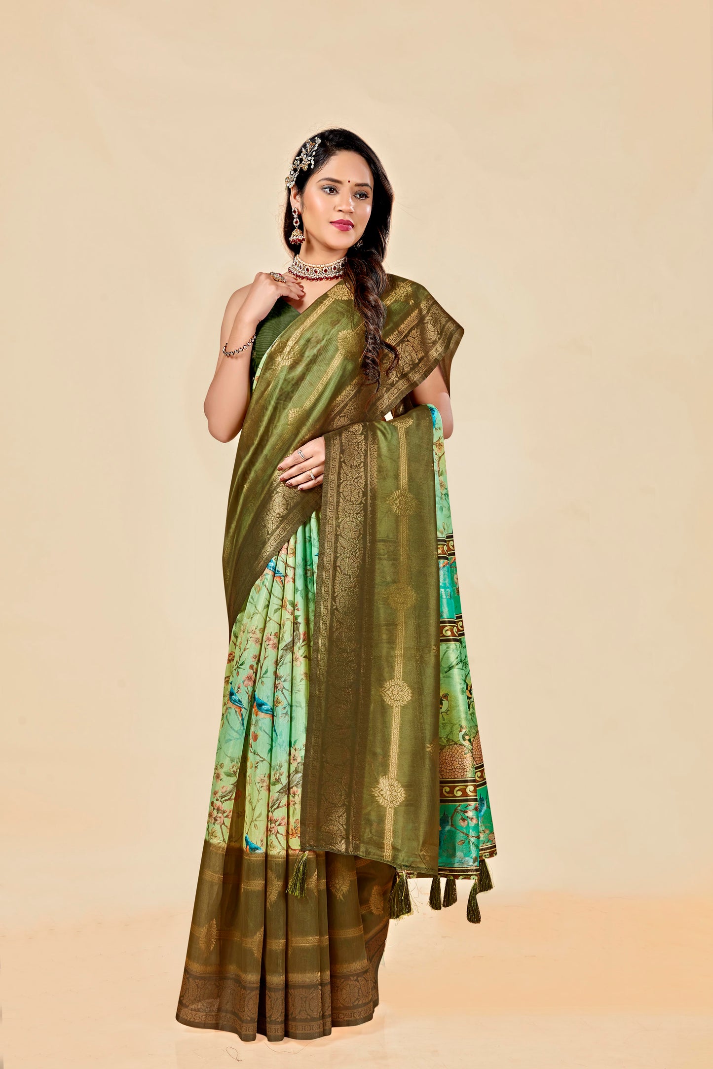 Malabar Multicolour Jacquard Saree with Elegant Digital Print 13. (8 Colours Available).