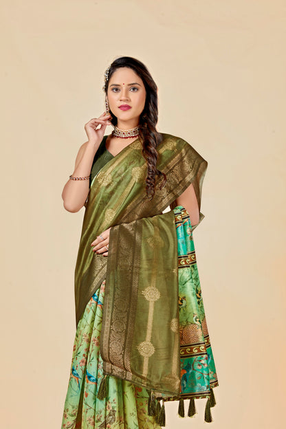 Malabar Multicolour Jacquard Saree with Elegant Digital Print 13. (8 Colours Available).