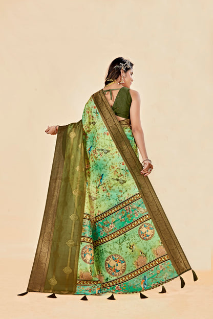 Malabar Multicolour Jacquard Saree with Elegant Digital Print 13. (8 Colours Available).