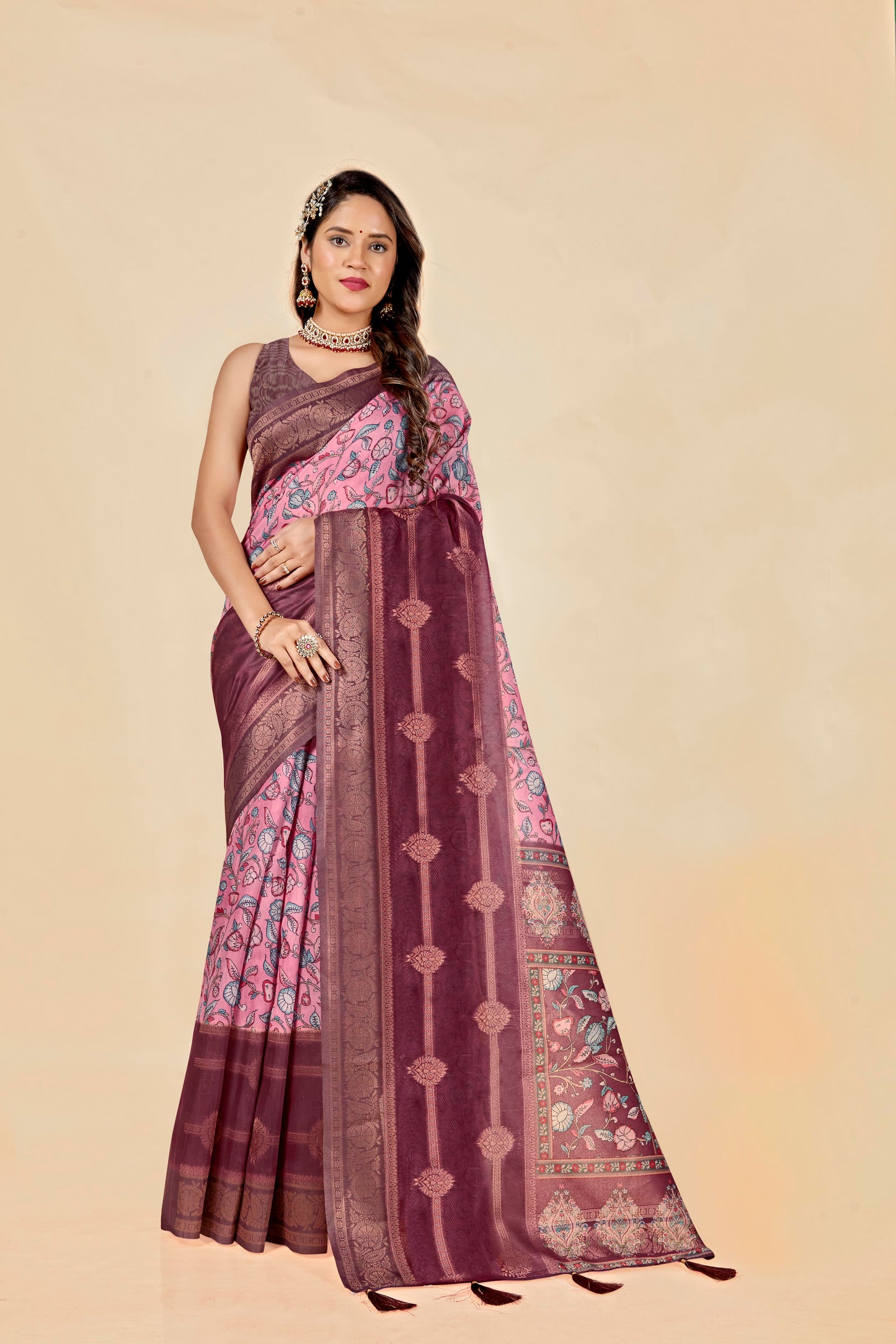 Malabar Multicolour Jacquard Saree with Elegant Digital Print 13. (8 Colours Available).