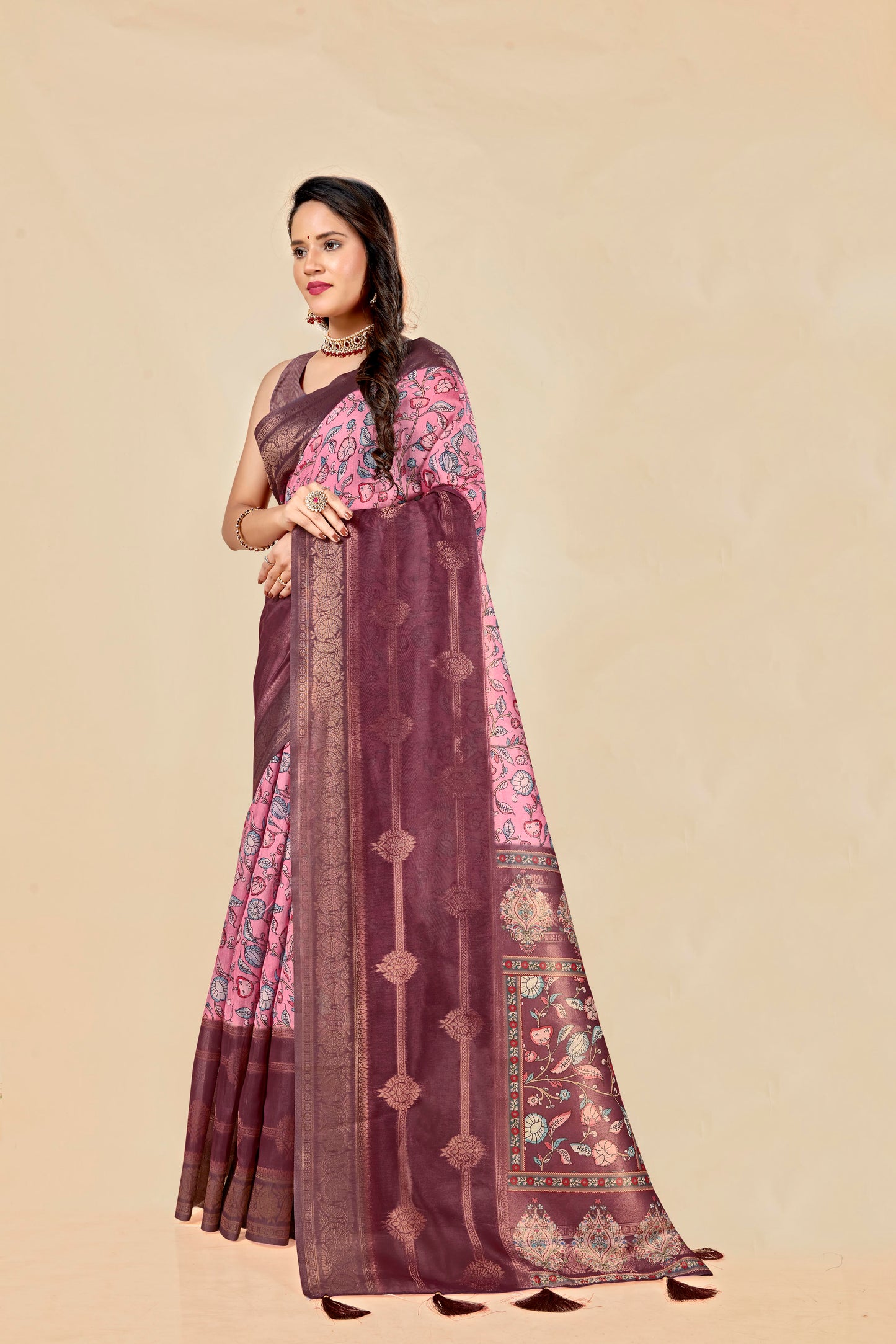 Malabar Multicolour Jacquard Saree with Elegant Digital Print 13. (8 Colours Available).