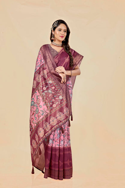 Malabar Multicolour Jacquard Saree with Elegant Digital Print 13. (8 Colours Available).