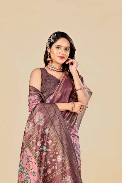 Malabar Multicolour Jacquard Saree with Elegant Digital Print 13. (8 Colours Available).