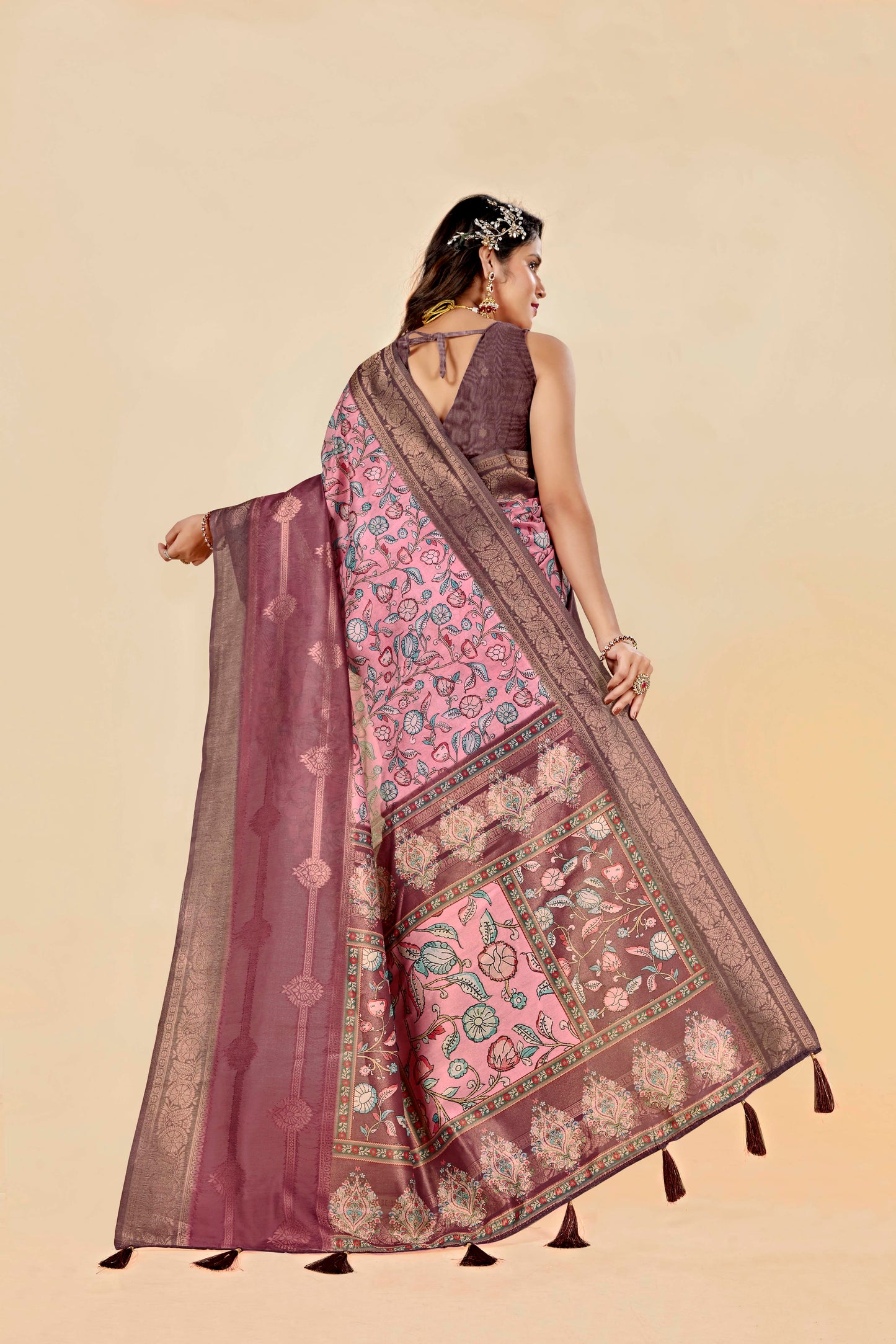 Malabar Multicolour Jacquard Saree with Elegant Digital Print 13. (8 Colours Available).