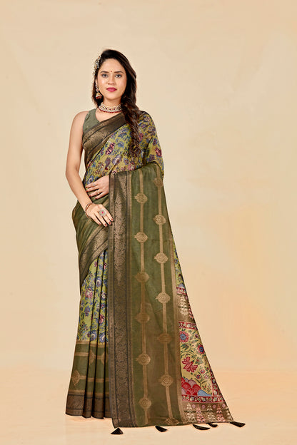 Malabar Multicolour Jacquard Saree with Elegant Digital Print 13. (8 Colours Available).