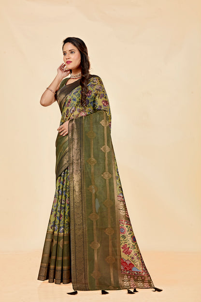 Malabar Multicolour Jacquard Saree with Elegant Digital Print 13. (8 Colours Available).