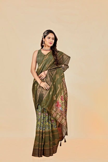 Malabar Multicolour Jacquard Saree with Elegant Digital Print 13. (8 Colours Available).