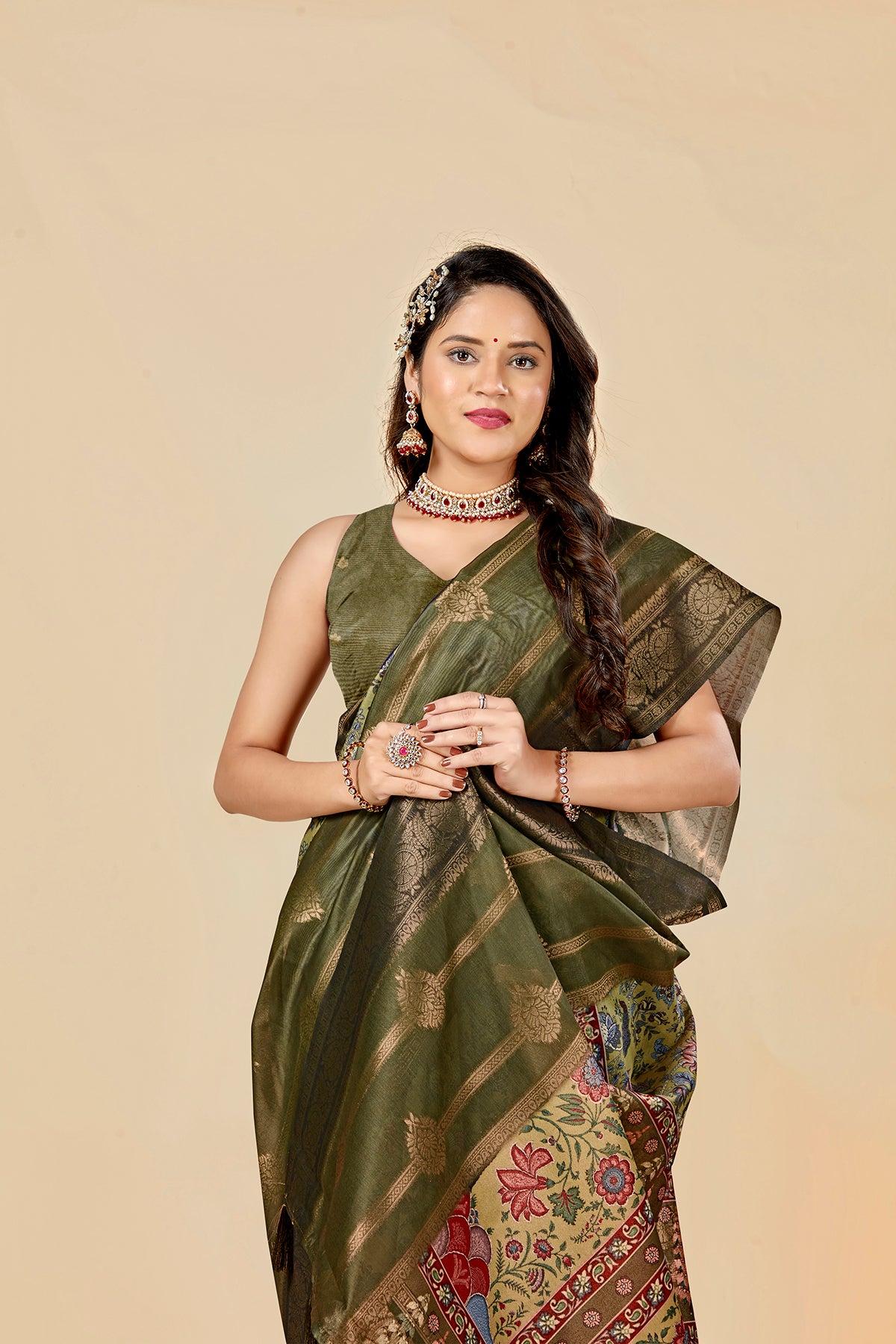 Malabar Multicolour Jacquard Saree with Elegant Digital Print 13. (8 Colours Available).