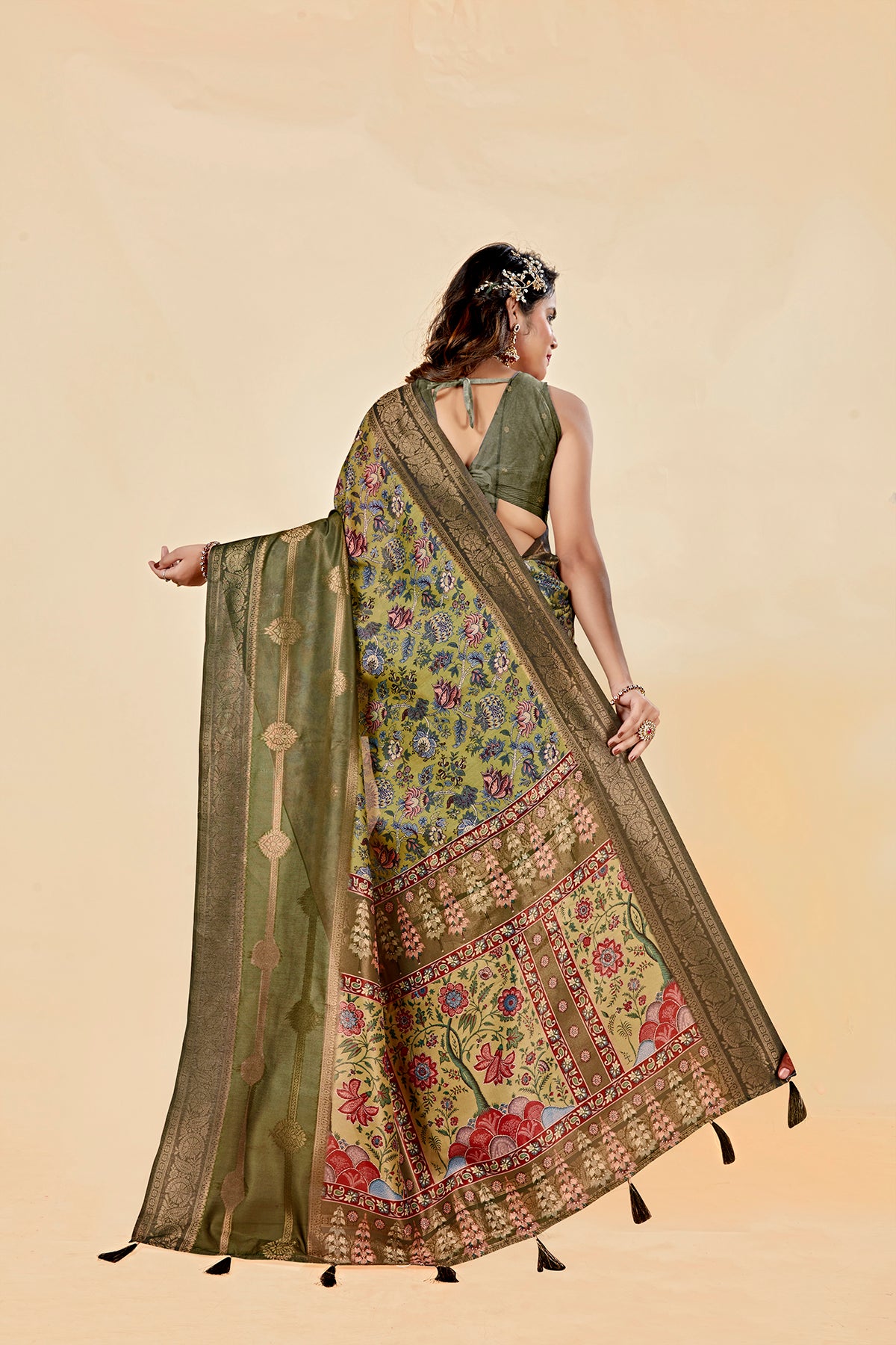 Malabar Multicolour Jacquard Saree with Elegant Digital Print 13. (8 Colours Available).