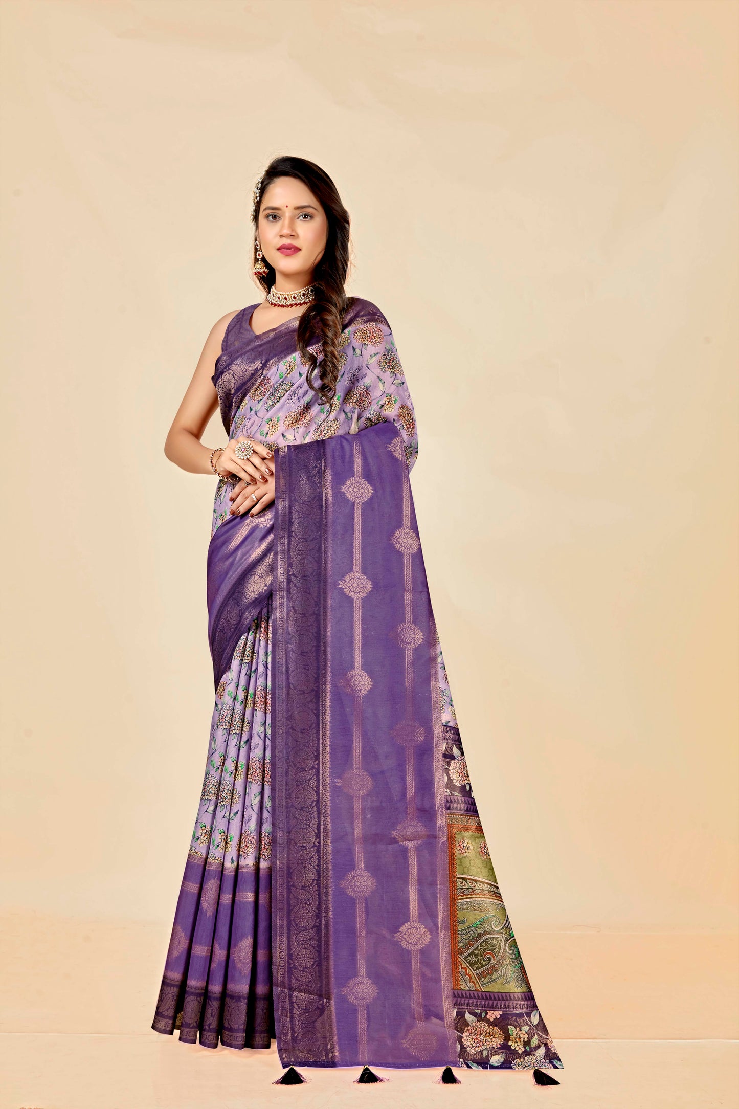 Malabar Multicolour Jacquard Saree with Elegant Digital Print 13. (8 Colours Available).