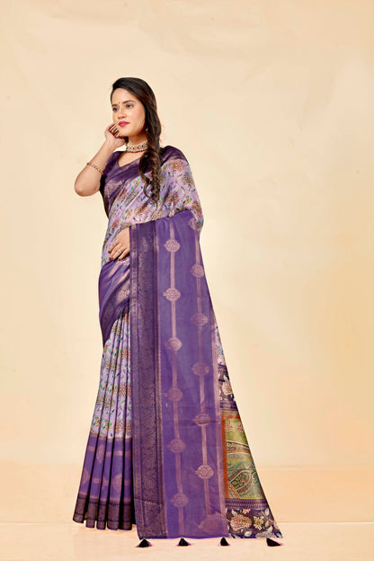 Malabar Multicolour Jacquard Saree with Elegant Digital Print 13. (8 Colours Available).