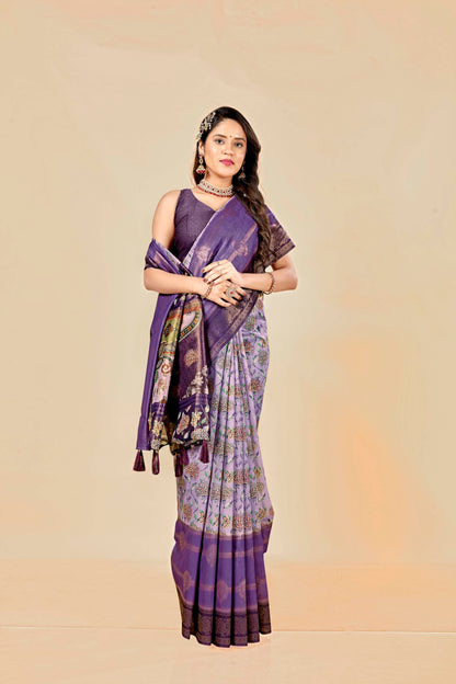 Malabar Multicolour Jacquard Saree with Elegant Digital Print 13. (8 Colours Available).