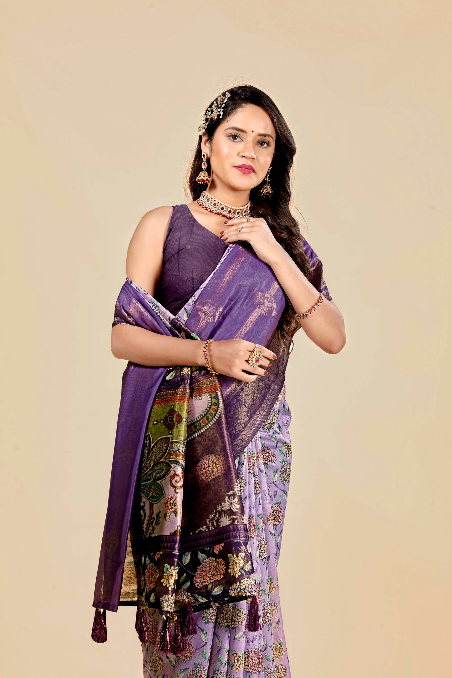 Malabar Multicolour Jacquard Saree with Elegant Digital Print 13. (8 Colours Available).