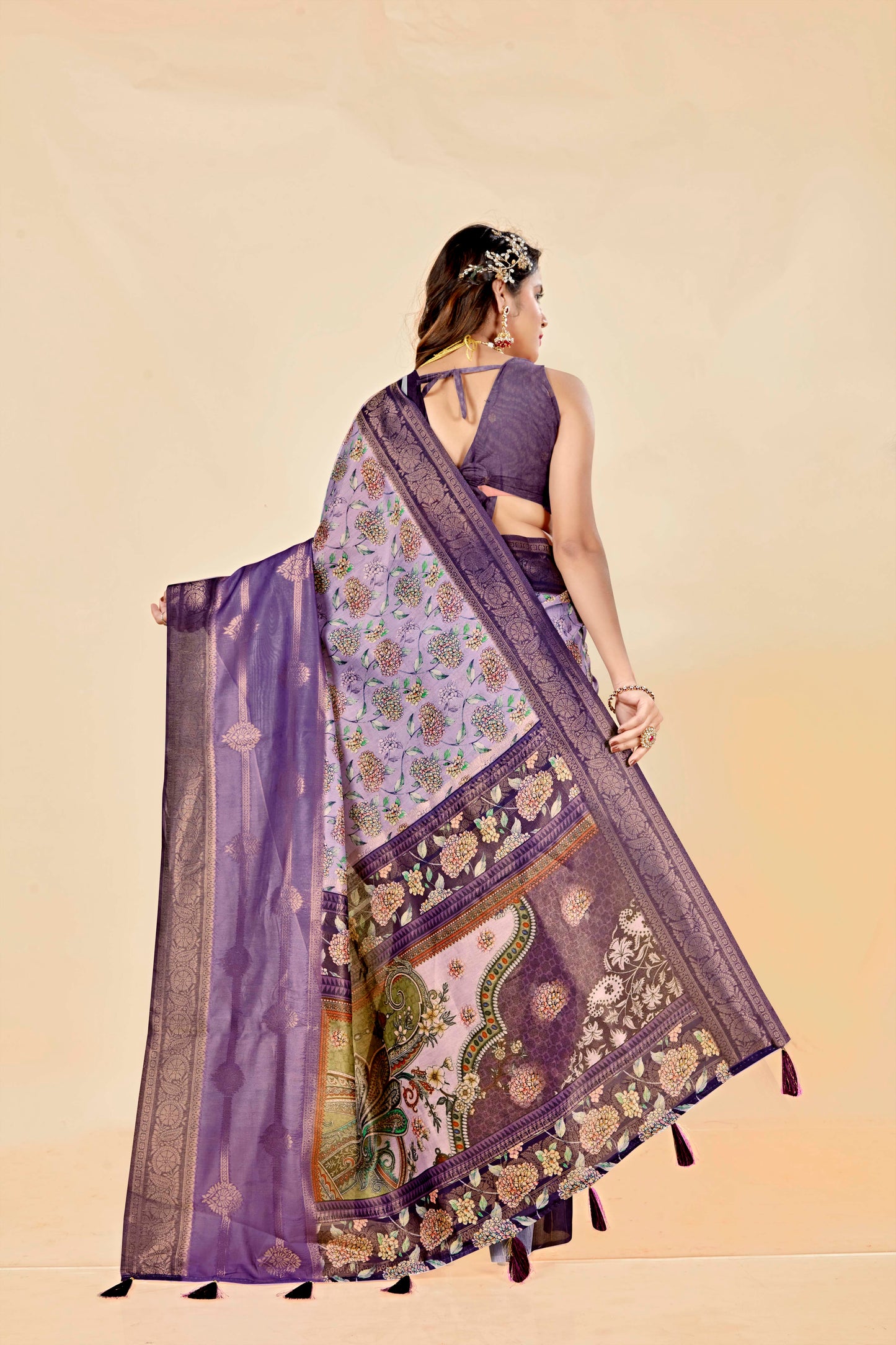 Malabar Multicolour Jacquard Saree with Elegant Digital Print 13. (8 Colours Available).