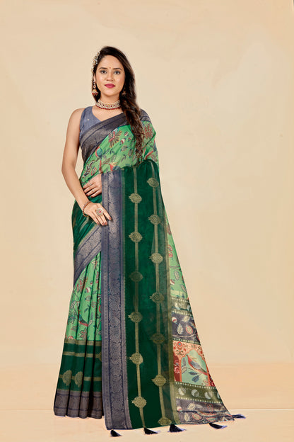 Malabar Multicolour Jacquard Saree with Elegant Digital Print 13. (8 Colours Available).