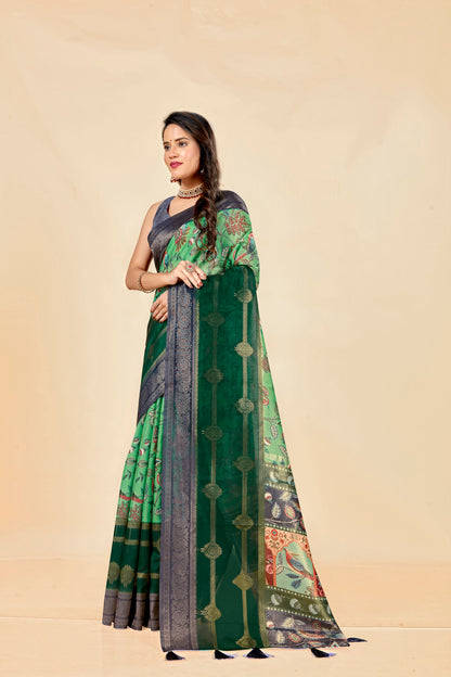 Malabar Multicolour Jacquard Saree with Elegant Digital Print 13. (8 Colours Available).