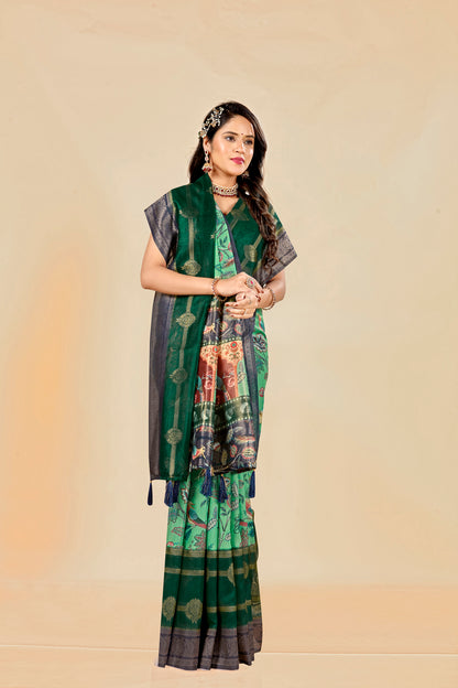 Malabar Multicolour Jacquard Saree with Elegant Digital Print 13. (8 Colours Available).