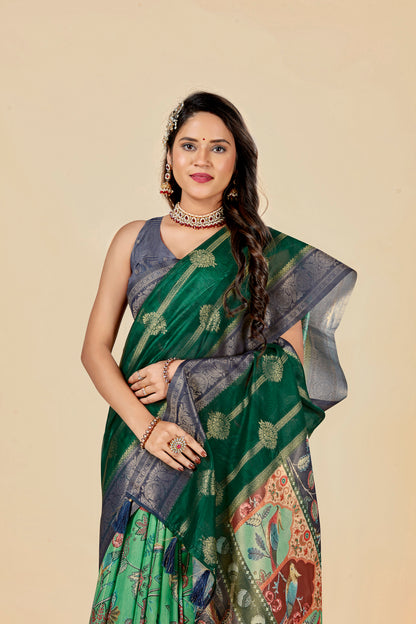 Malabar Multicolour Jacquard Saree with Elegant Digital Print 13. (8 Colours Available).