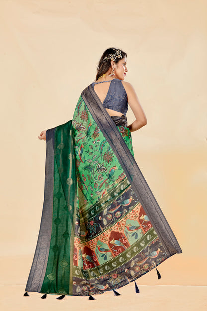 Malabar Multicolour Jacquard Saree with Elegant Digital Print 13. (8 Colours Available).