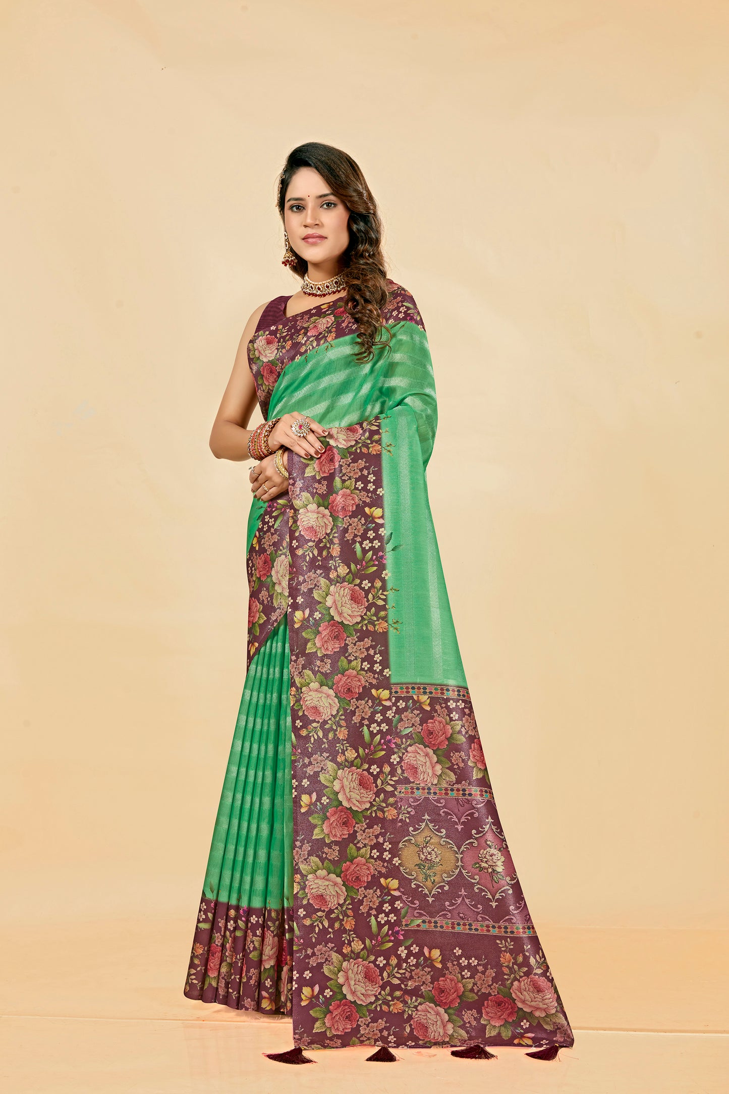 Malabar Multicolour Jacquard Saree with Elegant Digital Print 6.(8 Colours Available).