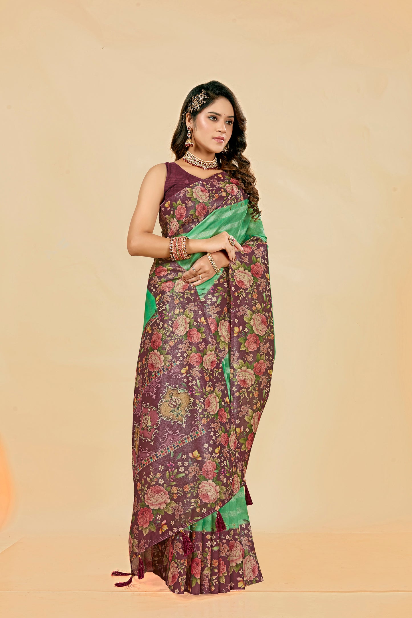 Malabar Multicolour Jacquard Saree with Elegant Digital Print 6.(8 Colours Available).