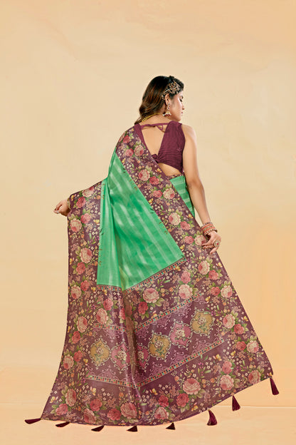 Malabar Multicolour Jacquard Saree with Elegant Digital Print 6.(8 Colours Available).