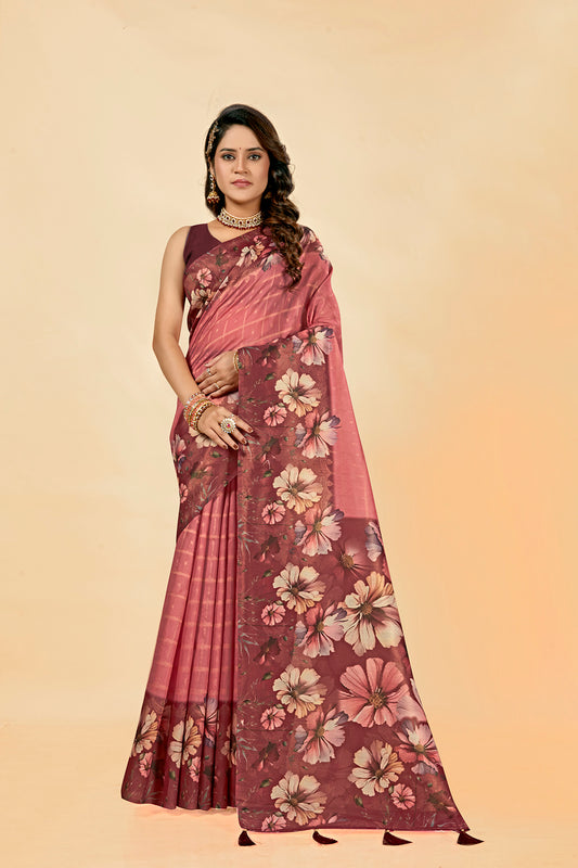 Malabar Multicolour Jacquard Saree with Elegant Digital Print 9 (8 Colours Available).