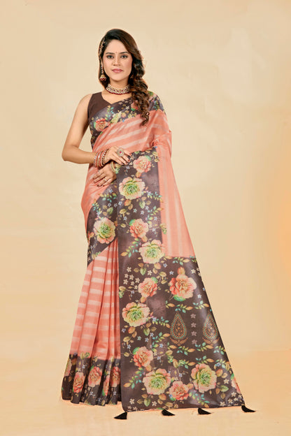 Malabar Multicolour Jacquard Saree with Elegant Digital Print 6.(8 Colours Available).