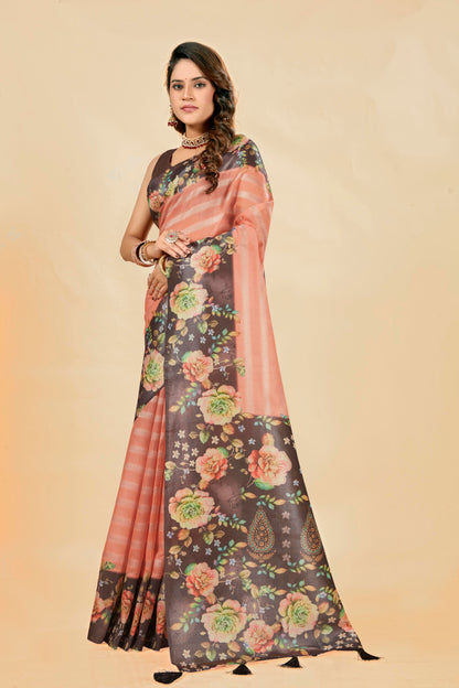 Malabar Multicolour Jacquard Saree with Elegant Digital Print 6.(8 Colours Available).