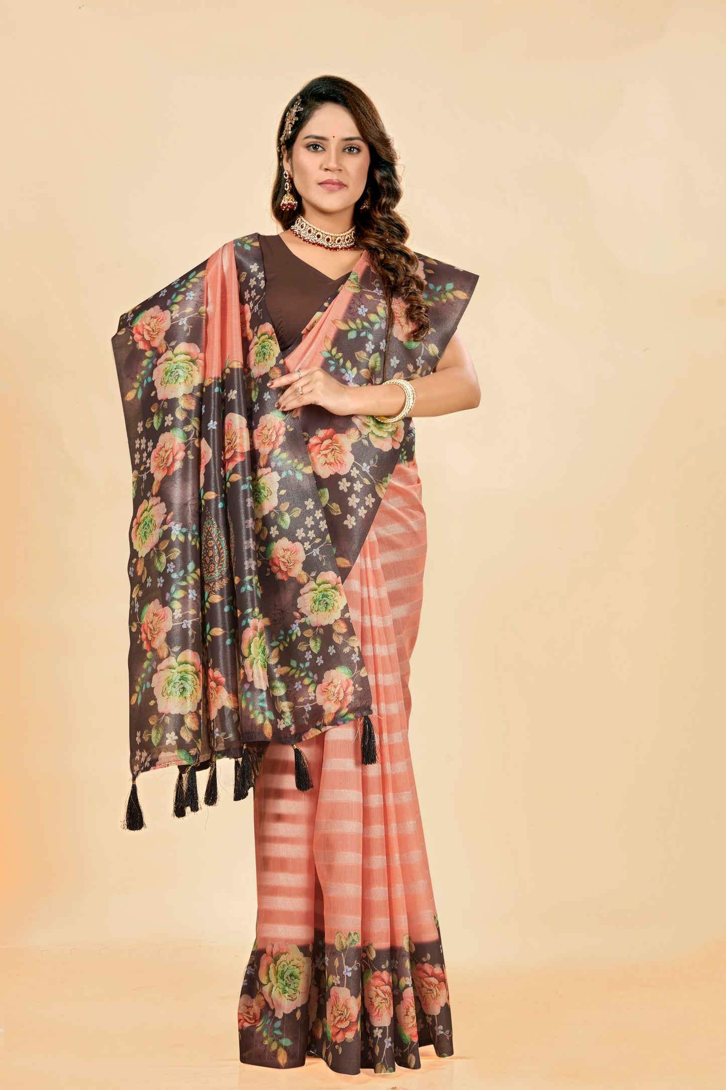 Malabar Multicolour Jacquard Saree with Elegant Digital Print 6.(8 Colours Available).