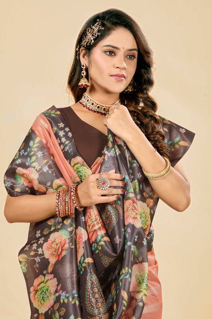 Malabar Multicolour Jacquard Saree with Elegant Digital Print 6.(8 Colours Available).