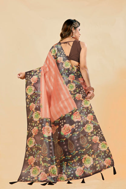 Malabar Multicolour Jacquard Saree with Elegant Digital Print 6.(8 Colours Available).