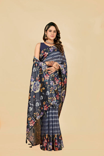 Malabar Multicolour Jacquard Saree with Elegant Digital Print 6.(8 Colours Available).