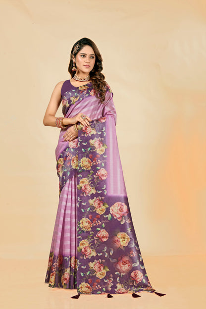 Malabar Multicolour Jacquard Saree with Elegant Digital Print 6.(8 Colours Available).