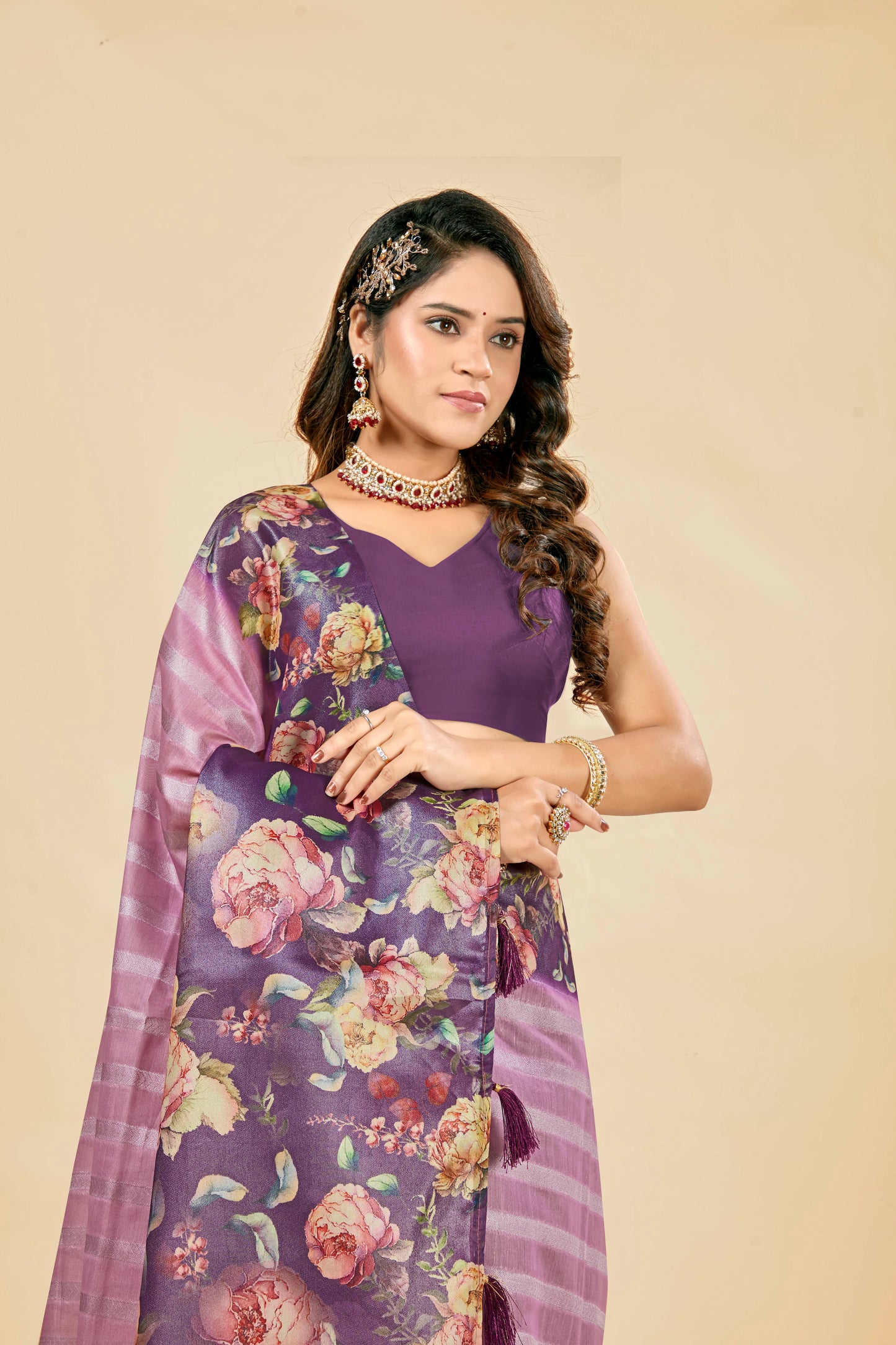 Malabar Multicolour Jacquard Saree with Elegant Digital Print 6.(8 Colours Available).