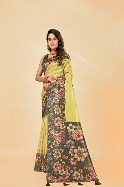 Malabar Multicolour Jacquard Saree with Elegant Digital Print 6.(8 Colours Available).