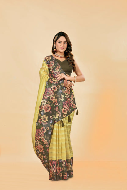 Malabar Multicolour Jacquard Saree with Elegant Digital Print 6.(8 Colours Available).