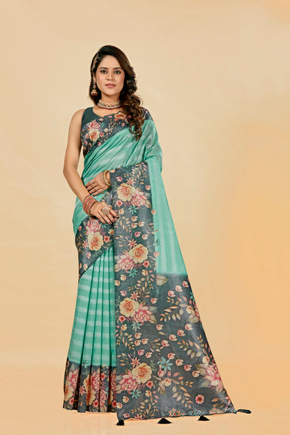 Malabar Multicolour Jacquard Saree with Elegant Digital Print 6.(8 Colours Available).