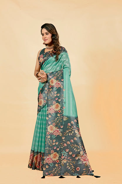 Malabar Multicolour Jacquard Saree with Elegant Digital Print 6.(8 Colours Available).